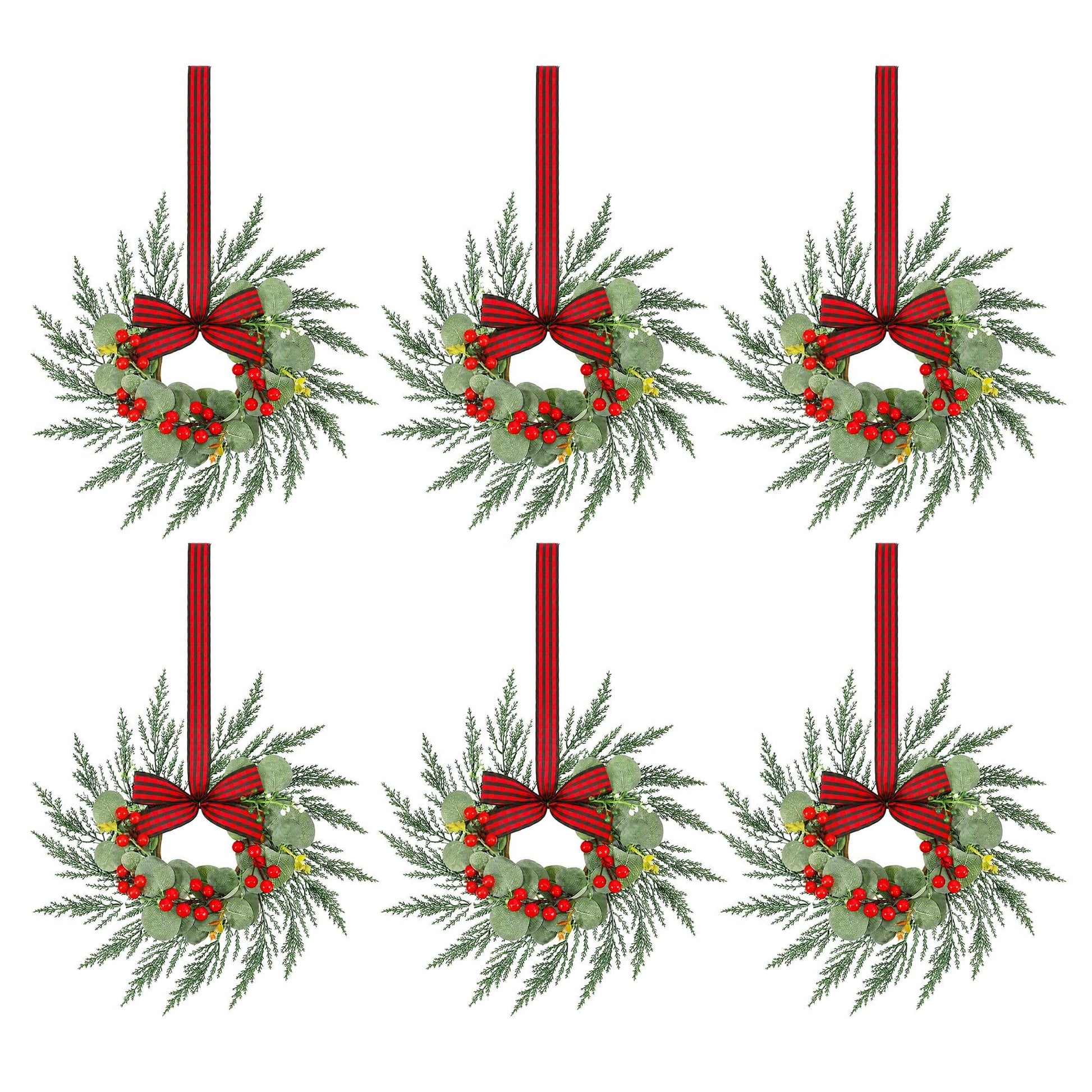 Jingle Jollys Occasions > Christmas > Christmas Wreaths & Garlands Jingle Jollys 6x Christmas Wreath Garland 26cm Pre-lit Wreaths Red Berries Bow
