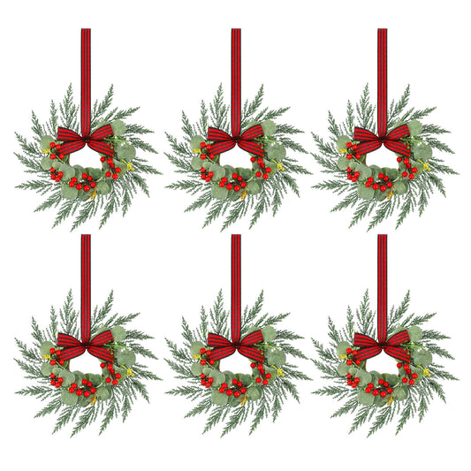 Jingle Jollys Occasions > Christmas > Christmas Wreaths & Garlands Jingle Jollys 6x Christmas Wreath Garland 26cm Pre-lit Wreaths Red Berries Bow