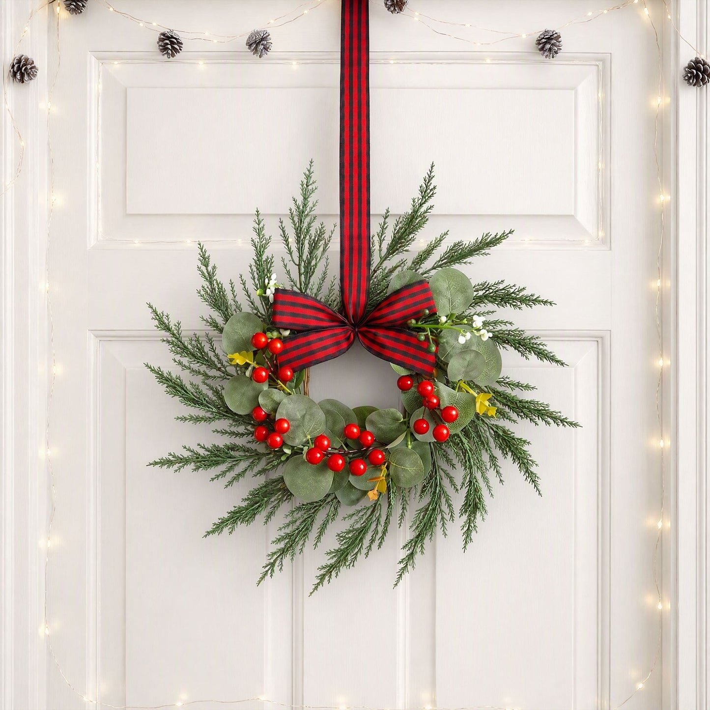 Jingle Jollys Occasions > Christmas > Christmas Wreaths & Garlands Jingle Jollys 6x Christmas Wreath Garland 26cm Pre-lit Wreaths Red Berries Bow