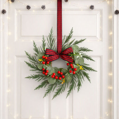 Jingle Jollys Occasions > Christmas > Christmas Wreaths & Garlands Jingle Jollys 6x Christmas Wreath Garland 26cm Pre-lit Wreaths Red Berries Bow