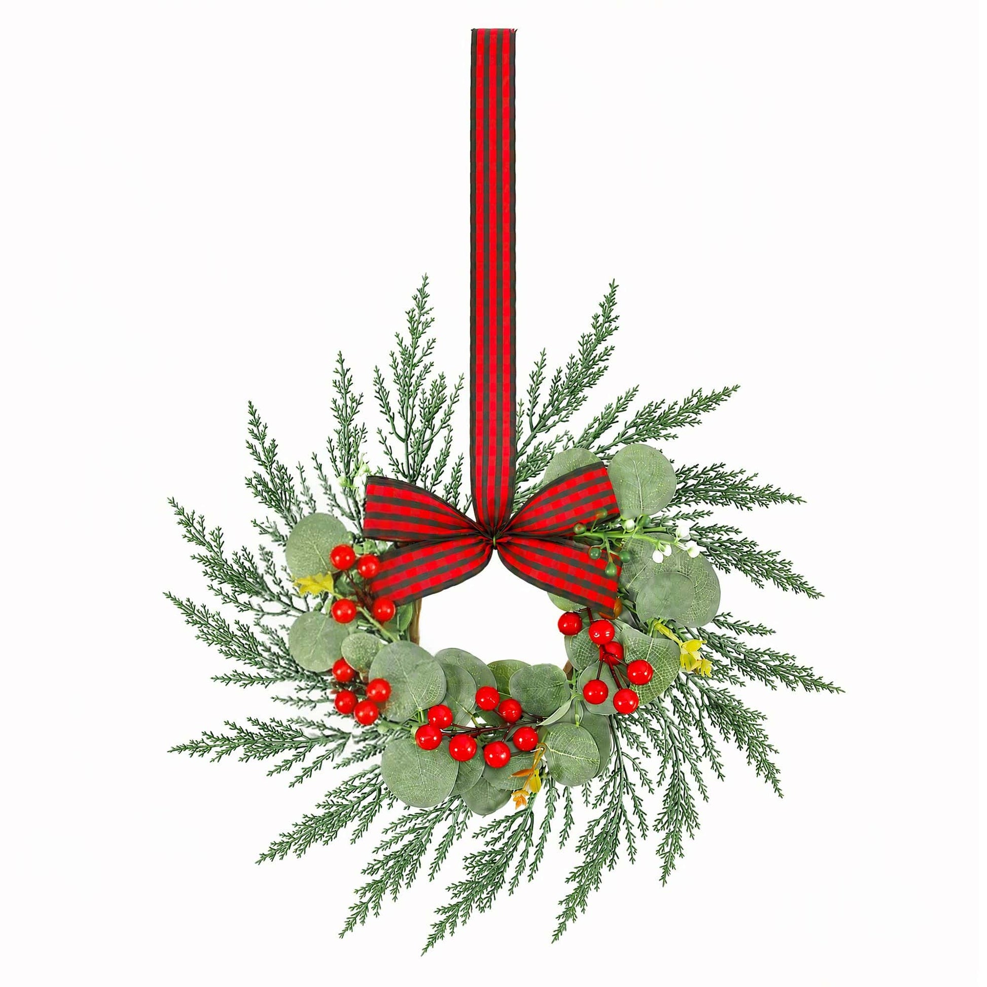 Jingle Jollys Occasions > Christmas > Christmas Wreaths & Garlands Jingle Jollys 6x Christmas Wreath Garland 26cm Pre-lit Wreaths Red Berries Bow