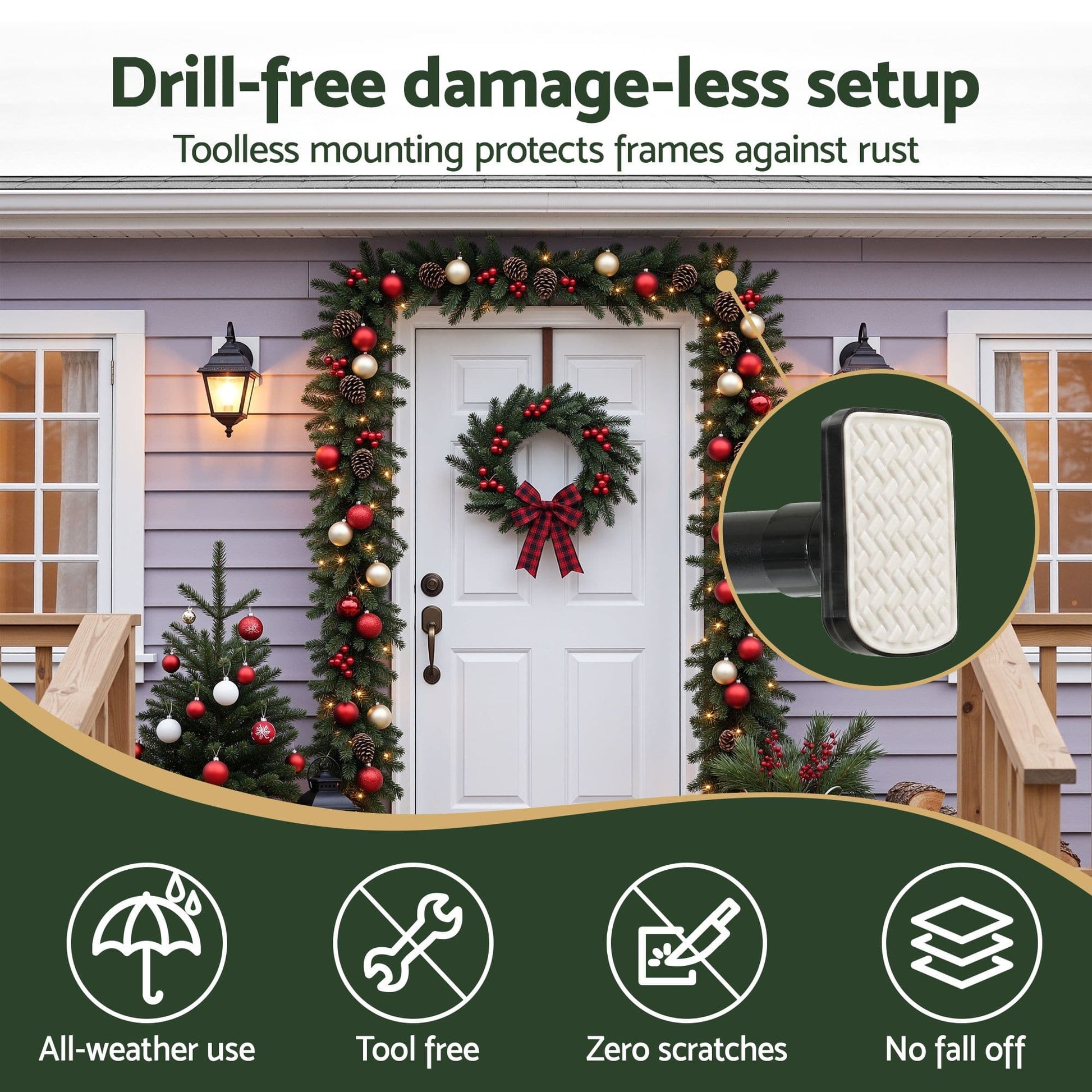 Jingle Jollys Occasions > Christmas > Christmas Wreaths & Garlands Jingle Jollys Christmas Garland Hook Hanger Wreath Fits 85-125CM Door No Drill