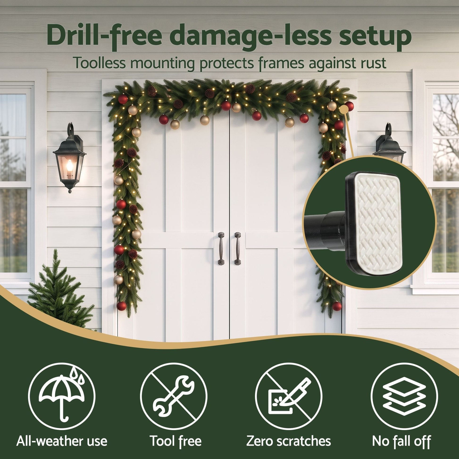 Jingle Jollys Occasions > Christmas > Christmas Wreaths & Garlands Jingle Jollys Christmas Garland Hook Wreath Hanger Fits 85-160CM Door No Drill