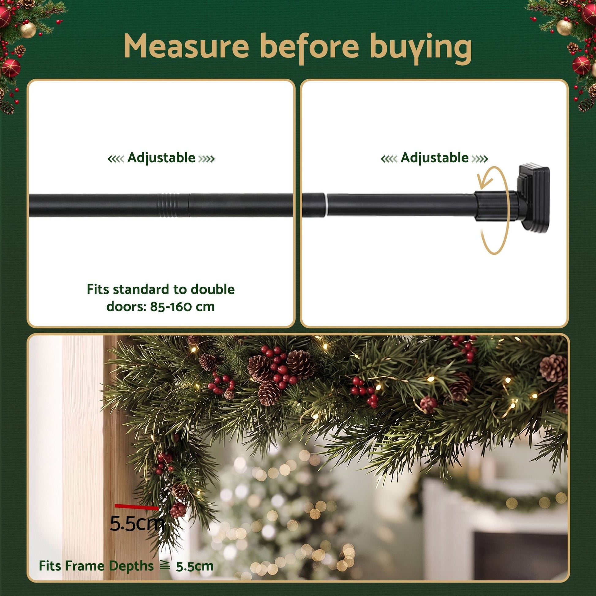 Jingle Jollys Occasions > Christmas > Christmas Wreaths & Garlands Jingle Jollys Christmas Garland Hook Wreath Hanger Fits 85-160CM Door No Drill