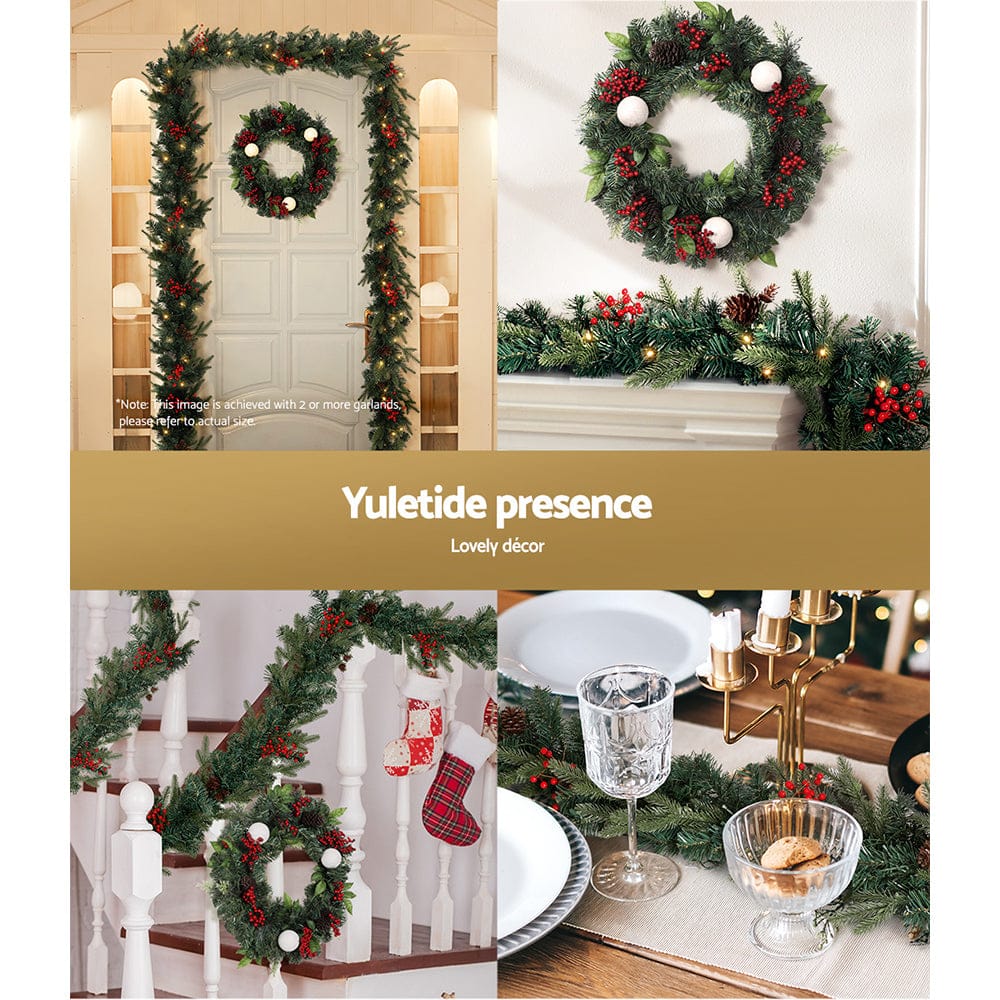 Jingle Jollys Occasions > Christmas > Christmas Wreaths & Garlands Jingle Jollys Christmas Garland with Wreath Set LED Lights Xmas Tree Decor