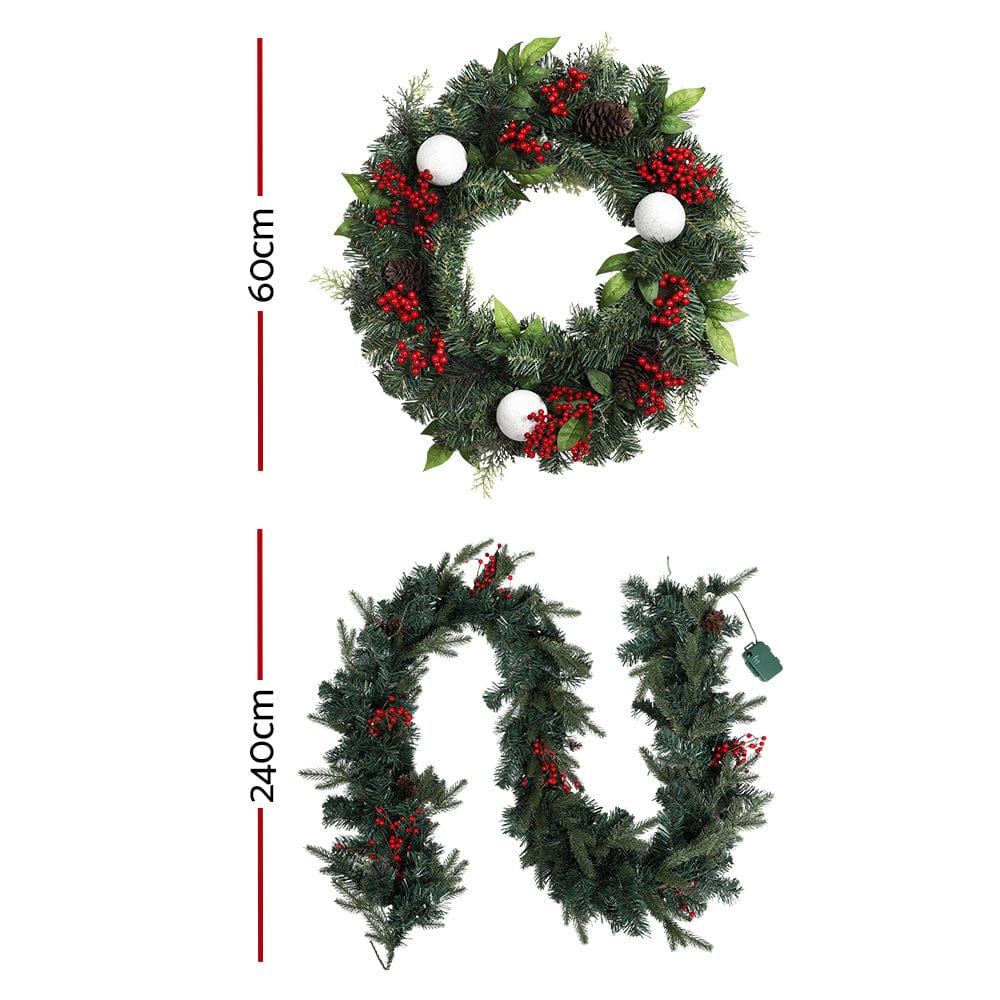 Jingle Jollys Occasions > Christmas > Christmas Wreaths & Garlands Jingle Jollys Christmas Garland with Wreath Set LED Lights Xmas Tree Decor