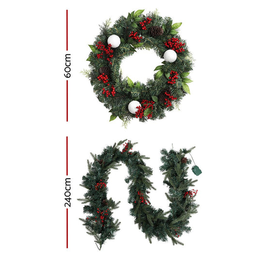 Jingle Jollys Occasions > Christmas > Christmas Wreaths & Garlands Jingle Jollys Christmas Garland with Wreath Set LED Lights Xmas Tree Decor