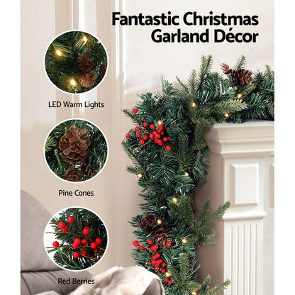 Jingle Jollys Occasions > Christmas > Christmas Wreaths & Garlands Jingle Jollys Christmas Garland with Wreath Set LED Lights Xmas Tree Decor