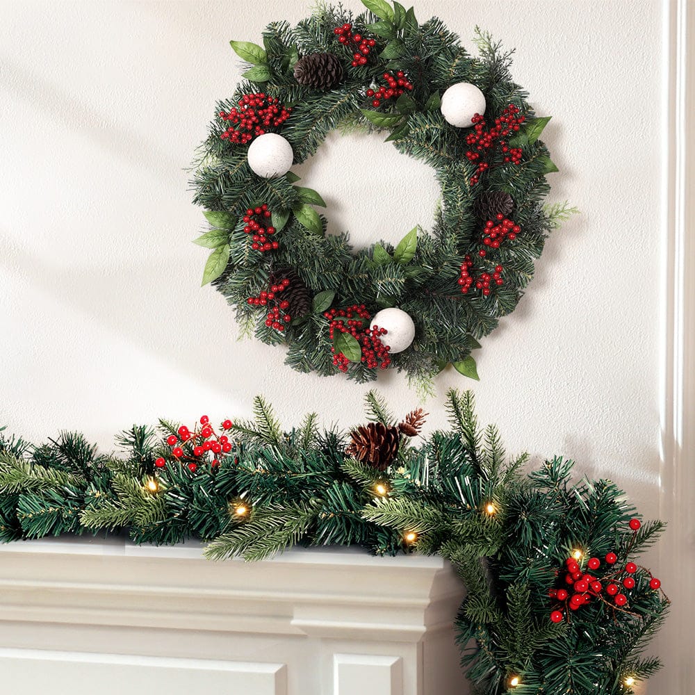 Jingle Jollys Occasions > Christmas > Christmas Wreaths & Garlands Jingle Jollys Christmas Garland with Wreath Set LED Lights Xmas Tree Decor