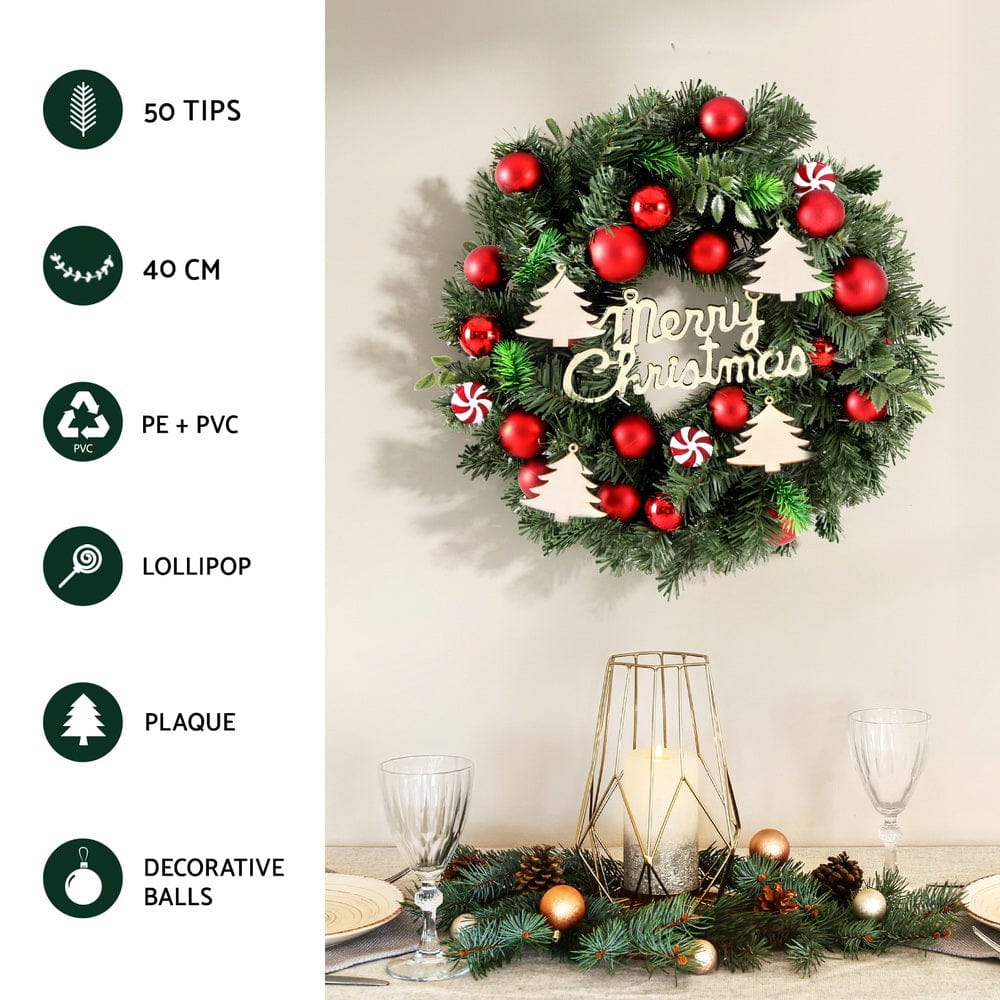 Jingle Jollys Occasions > Christmas > Christmas Wreaths & Garlands Jingle Jollys Christmas Wreath 40CM Xmas Garland Baubles Ornaments Party Decor