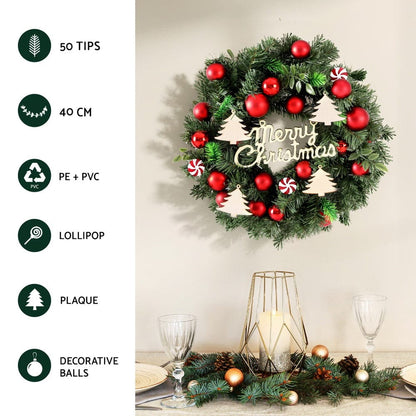 Jingle Jollys Occasions > Christmas > Christmas Wreaths & Garlands Jingle Jollys Christmas Wreath 40CM Xmas Garland Baubles Ornaments Party Decor