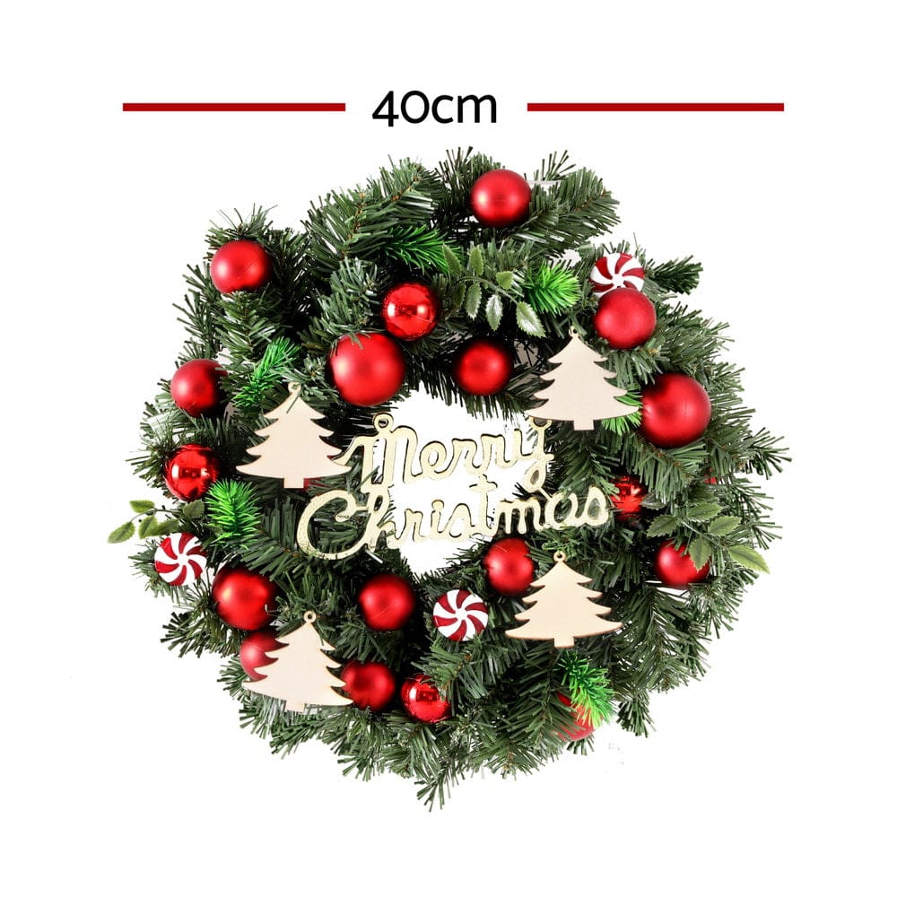 Jingle Jollys Occasions > Christmas > Christmas Wreaths & Garlands Jingle Jollys Christmas Wreath 40CM Xmas Garland Baubles Ornaments Party Decor