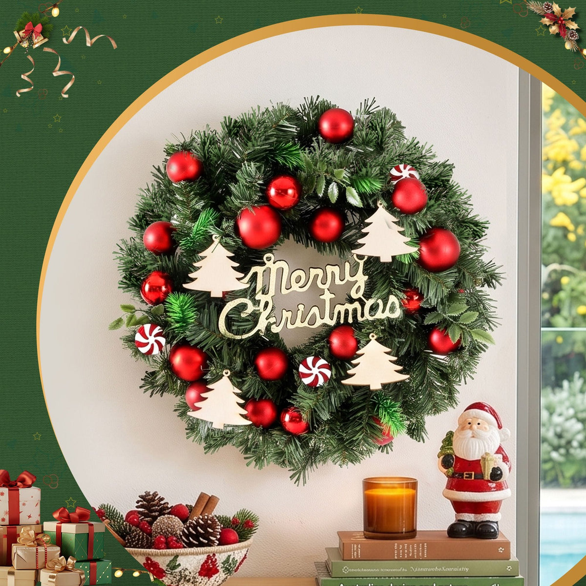Jingle Jollys Occasions > Christmas > Christmas Wreaths & Garlands Jingle Jollys Christmas Wreath 40CM Xmas Garland Baubles Ornaments Party Decor