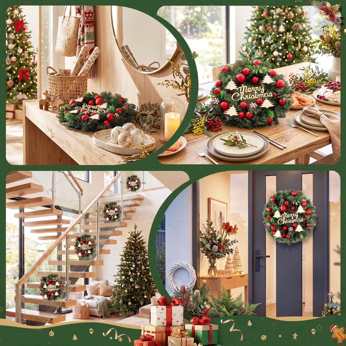 Jingle Jollys Occasions > Christmas > Christmas Wreaths & Garlands Jingle Jollys Christmas Wreath 40CM Xmas Garland Baubles Ornaments Party Decor