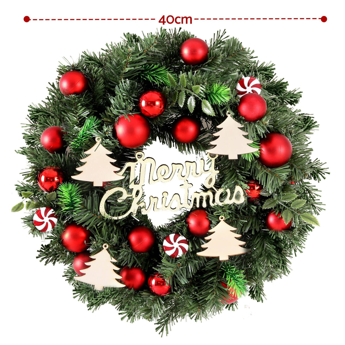 Jingle Jollys Occasions > Christmas > Christmas Wreaths & Garlands Jingle Jollys Christmas Wreath 40CM Xmas Garland Baubles Ornaments Party Decor