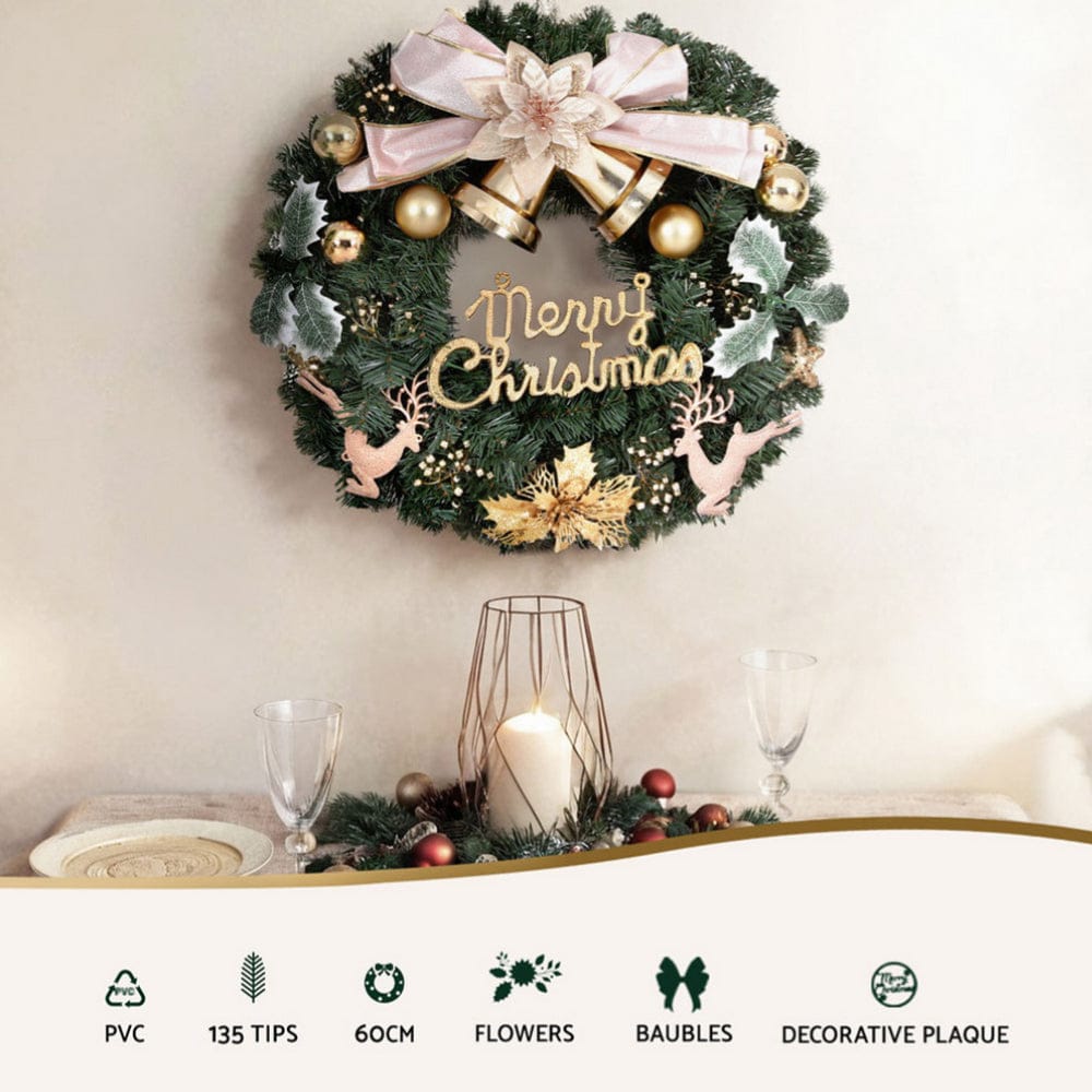 Jingle Jollys Occasions > Christmas > Christmas Wreaths & Garlands Jingle Jollys Christmas Wreath 60CM Garland Flowers Baubles Party Decorations