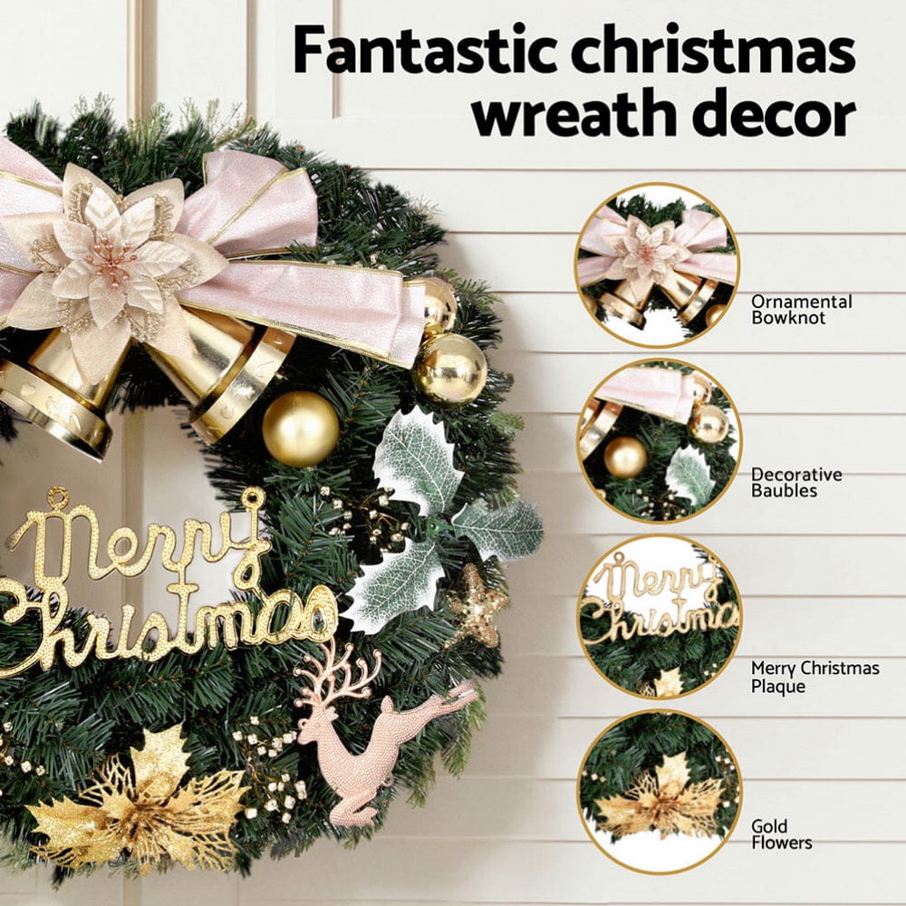 Jingle Jollys Occasions > Christmas > Christmas Wreaths & Garlands Jingle Jollys Christmas Wreath 60CM Garland Flowers Baubles Party Decorations