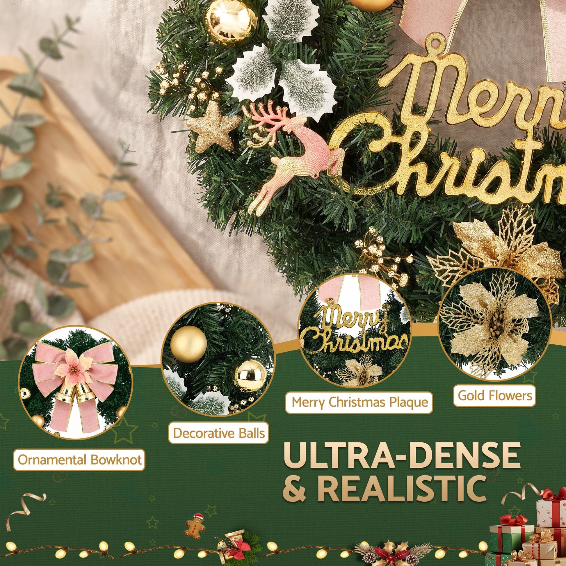Jingle Jollys Occasions > Christmas > Christmas Wreaths & Garlands Jingle Jollys Christmas Wreath 60CM Garland Flowers Baubles Party Decorations