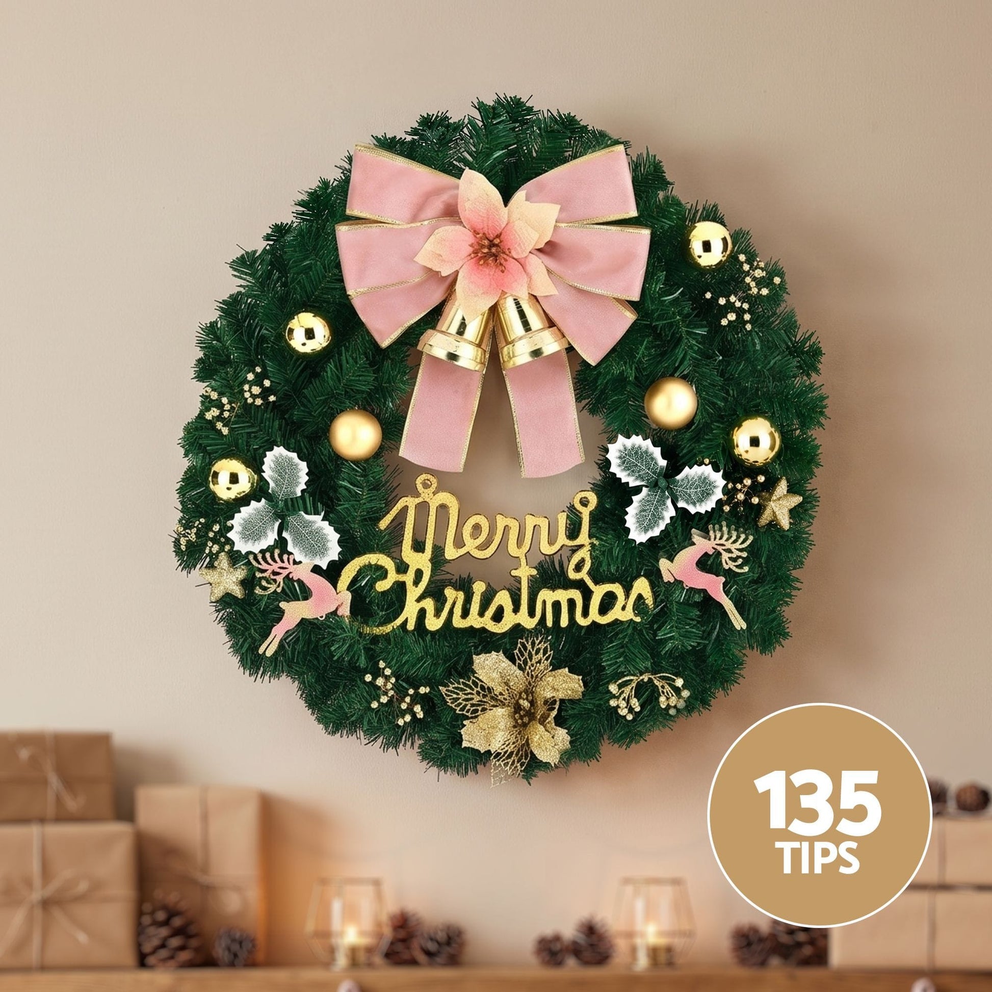 Jingle Jollys Occasions > Christmas > Christmas Wreaths & Garlands Jingle Jollys Christmas Wreath 60CM Garland Flowers Baubles Party Decorations