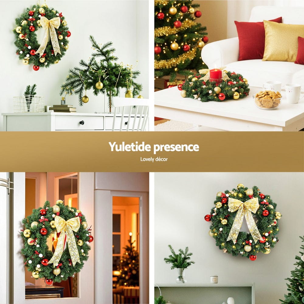 Jingle Jollys Occasions > Christmas > Christmas Wreaths & Garlands Jingle Jollys Christmas Wreath 60CM LED Garland Berries Bow Baubles Xmas Decor