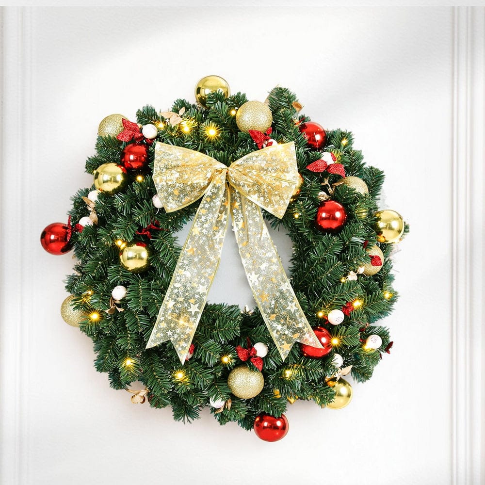 Jingle Jollys Occasions > Christmas > Christmas Wreaths & Garlands Jingle Jollys Christmas Wreath 60CM LED Garland Berries Bow Baubles Xmas Decor