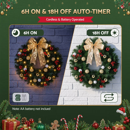 Jingle Jollys Occasions > Christmas > Christmas Wreaths & Garlands Jingle Jollys Christmas Wreath 60CM LED Garland Berries Bow Baubles Xmas Decor
