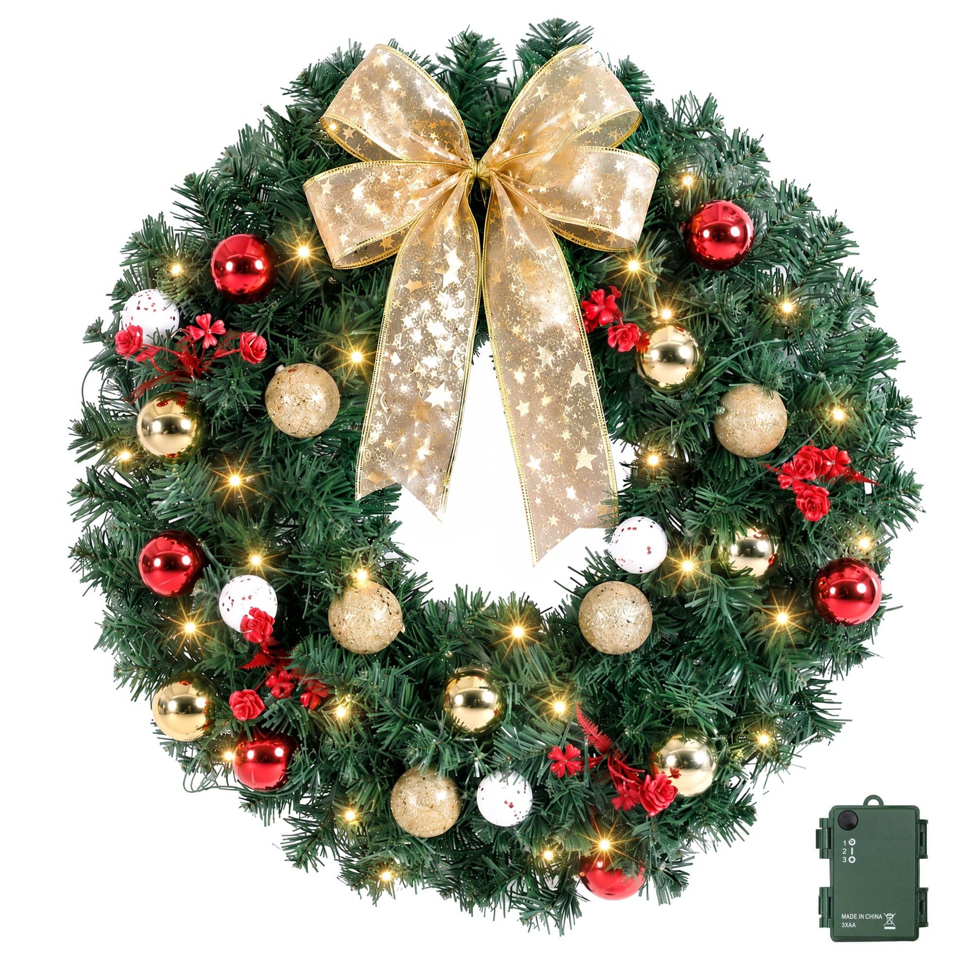 Jingle Jollys Occasions > Christmas > Christmas Wreaths & Garlands Jingle Jollys Christmas Wreath 60CM LED Garland Berries Bow Baubles Xmas Decor