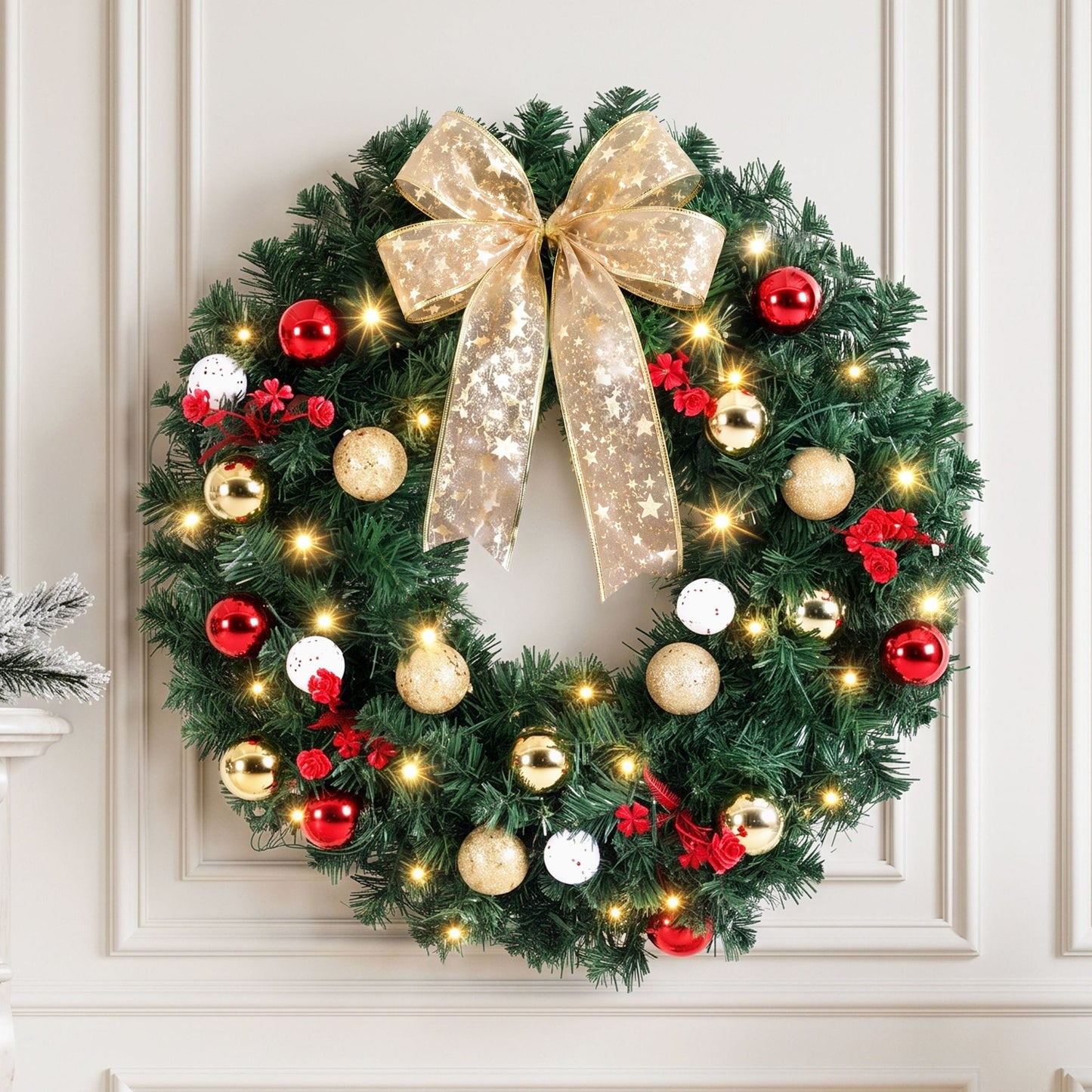 Jingle Jollys Occasions > Christmas > Christmas Wreaths & Garlands Jingle Jollys Christmas Wreath 60CM LED Garland Berries Bow Baubles Xmas Decor