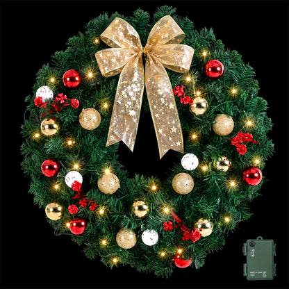 Jingle Jollys Occasions > Christmas > Christmas Wreaths & Garlands Jingle Jollys Christmas Wreath 60CM LED Garland Berries Bow Baubles Xmas Decor