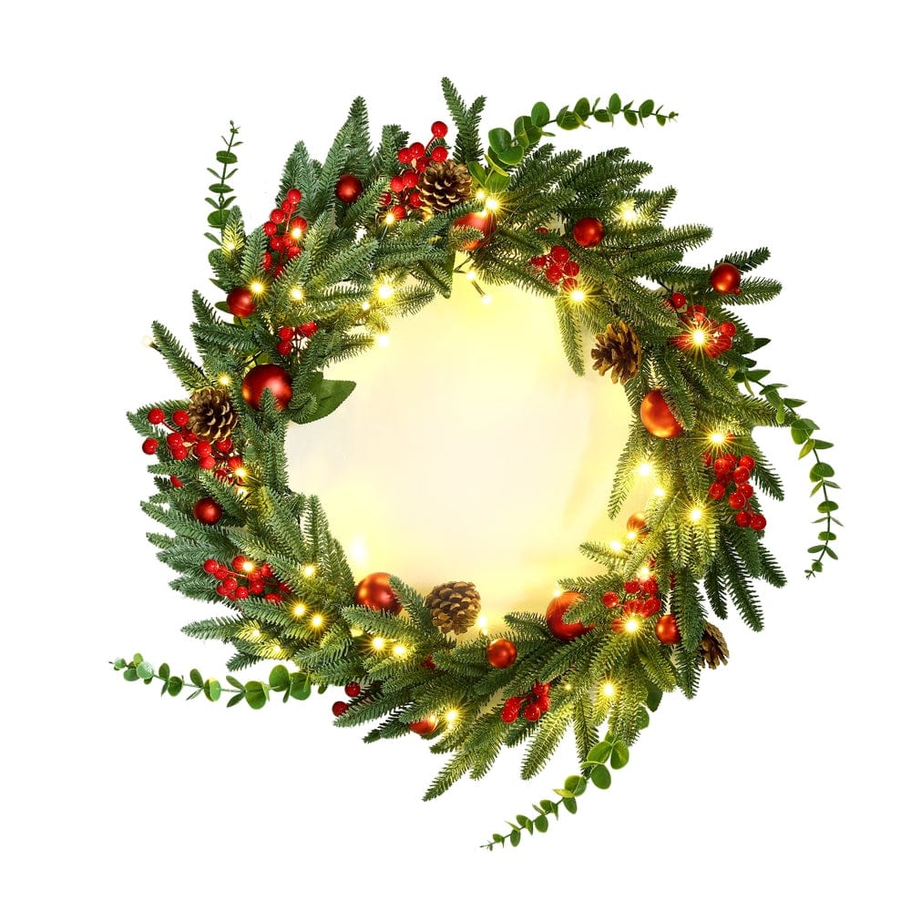 Jingle Jollys Occasions > Christmas > Christmas Wreaths & Garlands Jingle Jollys Christmas Wreath 60CM LED Garland Berries Pine Cones Party Decor