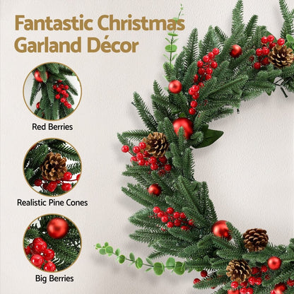 Jingle Jollys Occasions > Christmas > Christmas Wreaths & Garlands Jingle Jollys Christmas Wreath 60CM LED Garland Berries Pine Cones Party Decor
