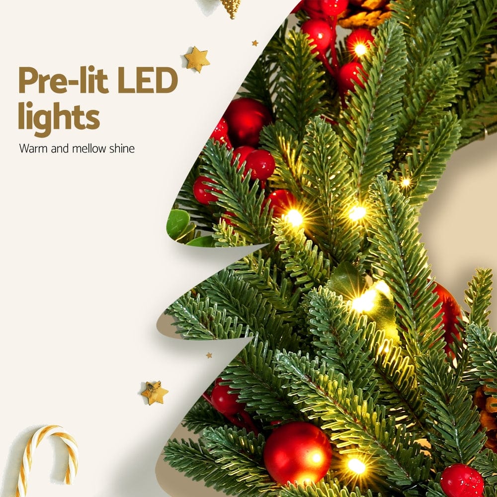 Jingle Jollys Occasions > Christmas > Christmas Wreaths & Garlands Jingle Jollys Christmas Wreath 60CM LED Garland Berries Pine Cones Party Decor
