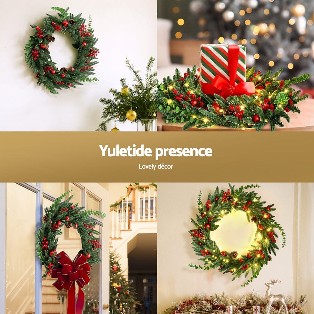 Jingle Jollys Occasions > Christmas > Christmas Wreaths & Garlands Jingle Jollys Christmas Wreath 60CM LED Garland Berries Pine Cones Party Decor