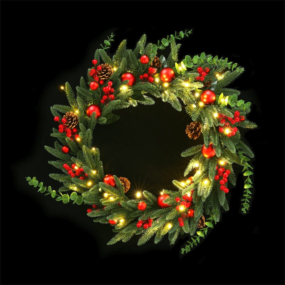 Jingle Jollys Occasions > Christmas > Christmas Wreaths & Garlands Jingle Jollys Christmas Wreath 60CM LED Garland Berries Pine Cones Party Decor