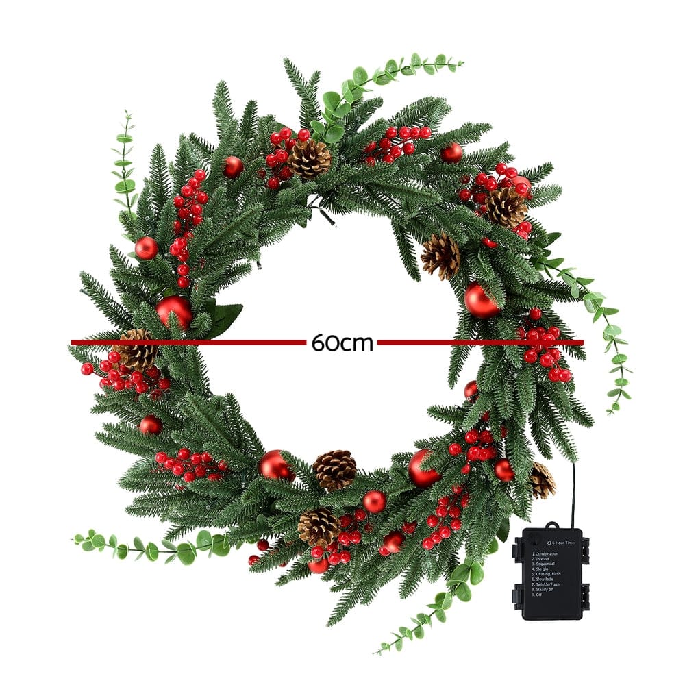 Jingle Jollys Occasions > Christmas > Christmas Wreaths & Garlands Jingle Jollys Christmas Wreath 60CM LED Garland Berries Pine Cones Party Decor