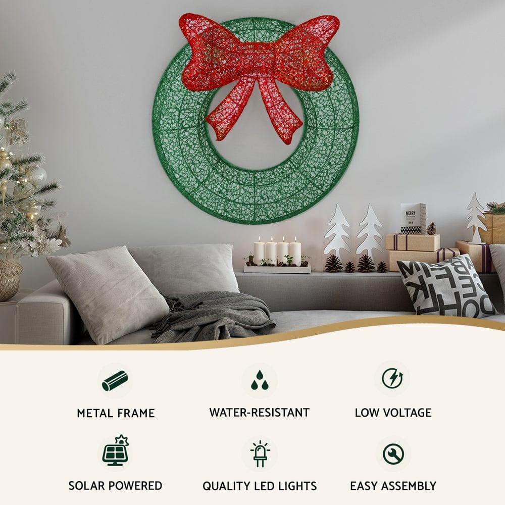 Jingle Jollys Occasions > Christmas > Outdoor Decorations & Lights 0.6M Christmas Lights 50 LED Motif Solar Wreath Xmas Decorations Jingle Jollys