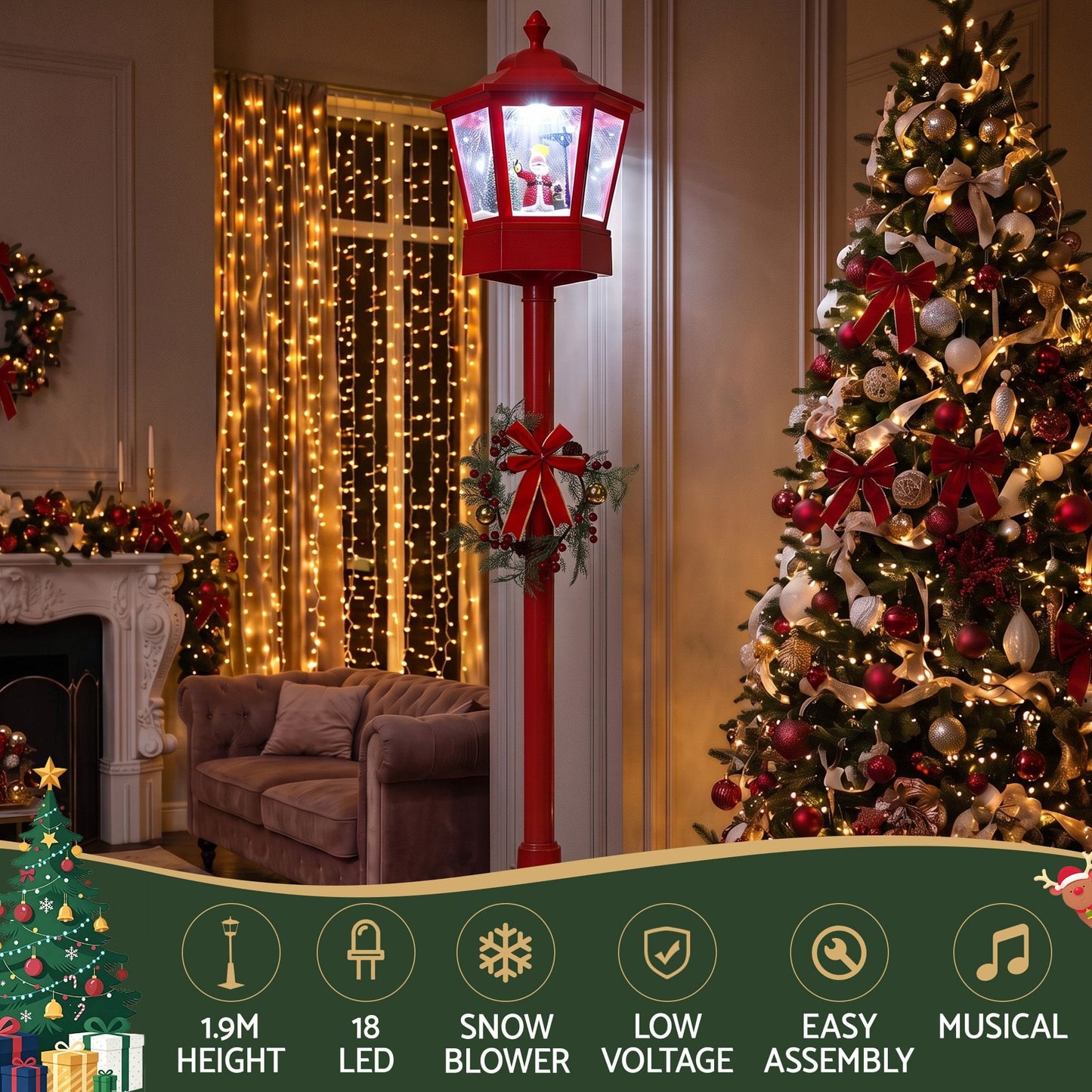 Jingle Jollys Occasions > Christmas > Outdoor Decorations & Lights 1.8M Christmas Lights Post Lamp LED Outdoor Decorations Jingle Jollys
