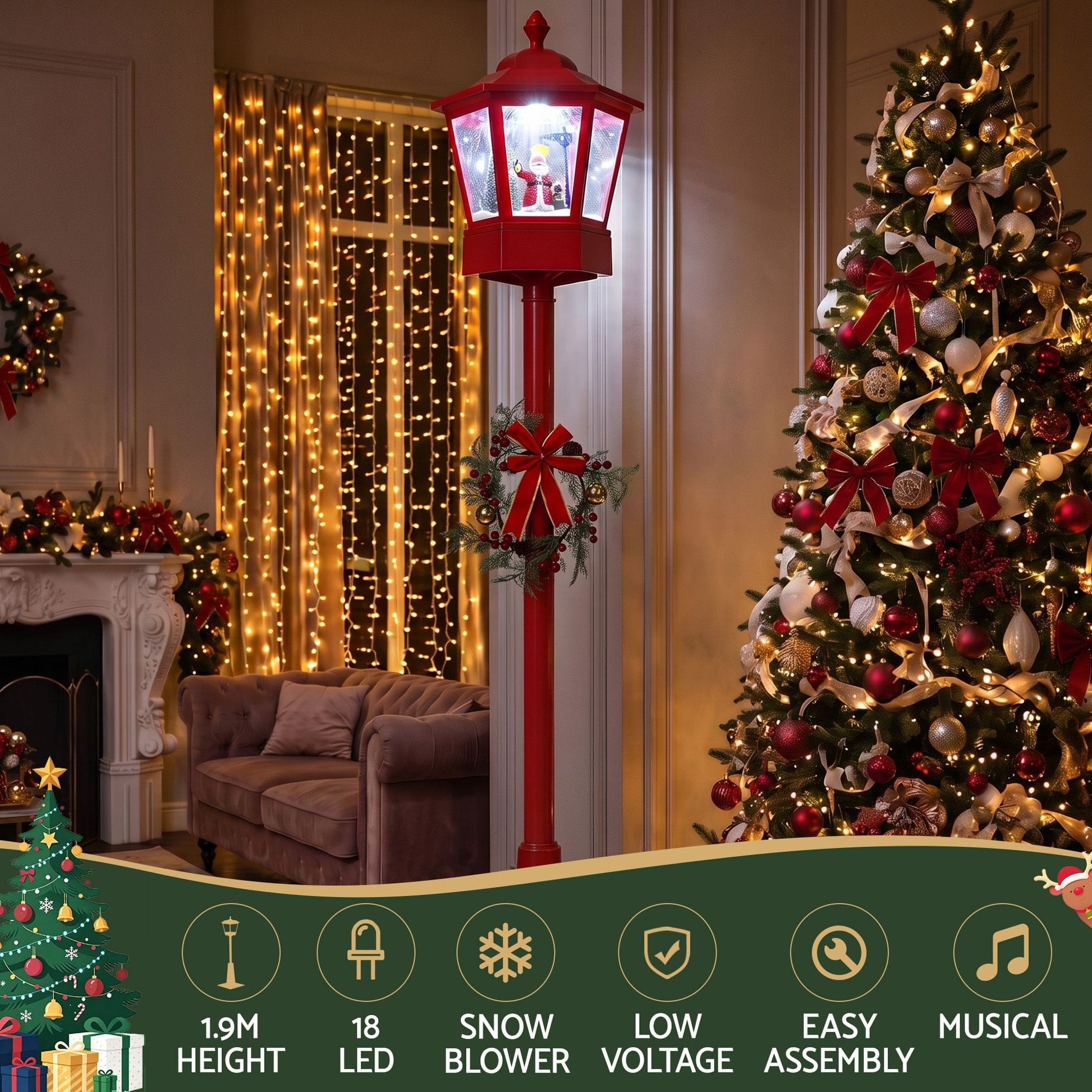 Jingle Jollys Occasions > Christmas > Outdoor Decorations & Lights 1.8M Christmas Lights Post Lamp LED Outdoor Decorations Jingle Jollys