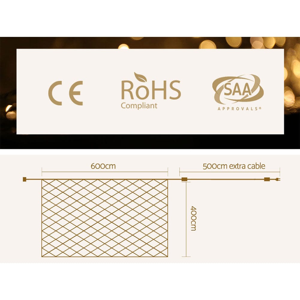 Jingle Jollys Occasions > Christmas > Outdoor Decorations & Lights 1000 LED Christmas Lights 4mx6m Net String Light Warm White Jingle Jollys