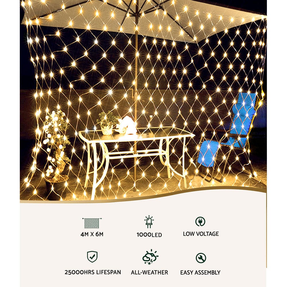 Jingle Jollys Occasions > Christmas > Outdoor Decorations & Lights 1000 LED Christmas Lights 4mx6m Net String Light Warm White Jingle Jollys