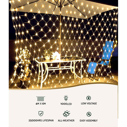 Jingle Jollys Occasions > Christmas > Outdoor Decorations & Lights 1000 LED Christmas Lights 4mx6m Net String Light Warm White Jingle Jollys