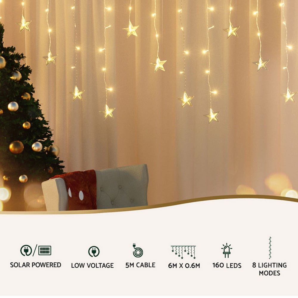Jingle Jollys Occasions > Christmas > Outdoor Decorations & Lights 160 LED 6M Christmas Lights Icicle Light Solar Warm Jingle Jollys