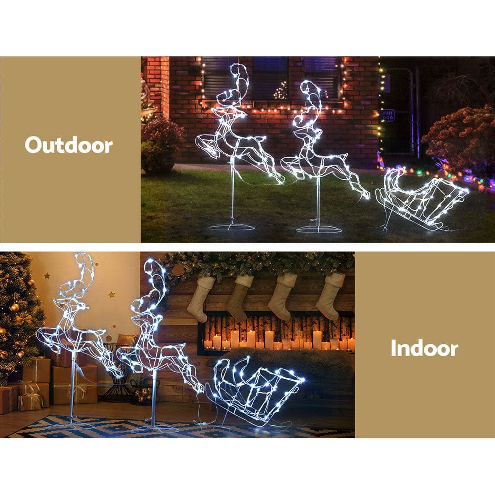 Jingle Jollys Occasions > Christmas > Outdoor Decorations & Lights 1X Christmas Lights Reindeer Sleigh 120 LED Decorations Jingle Jollys