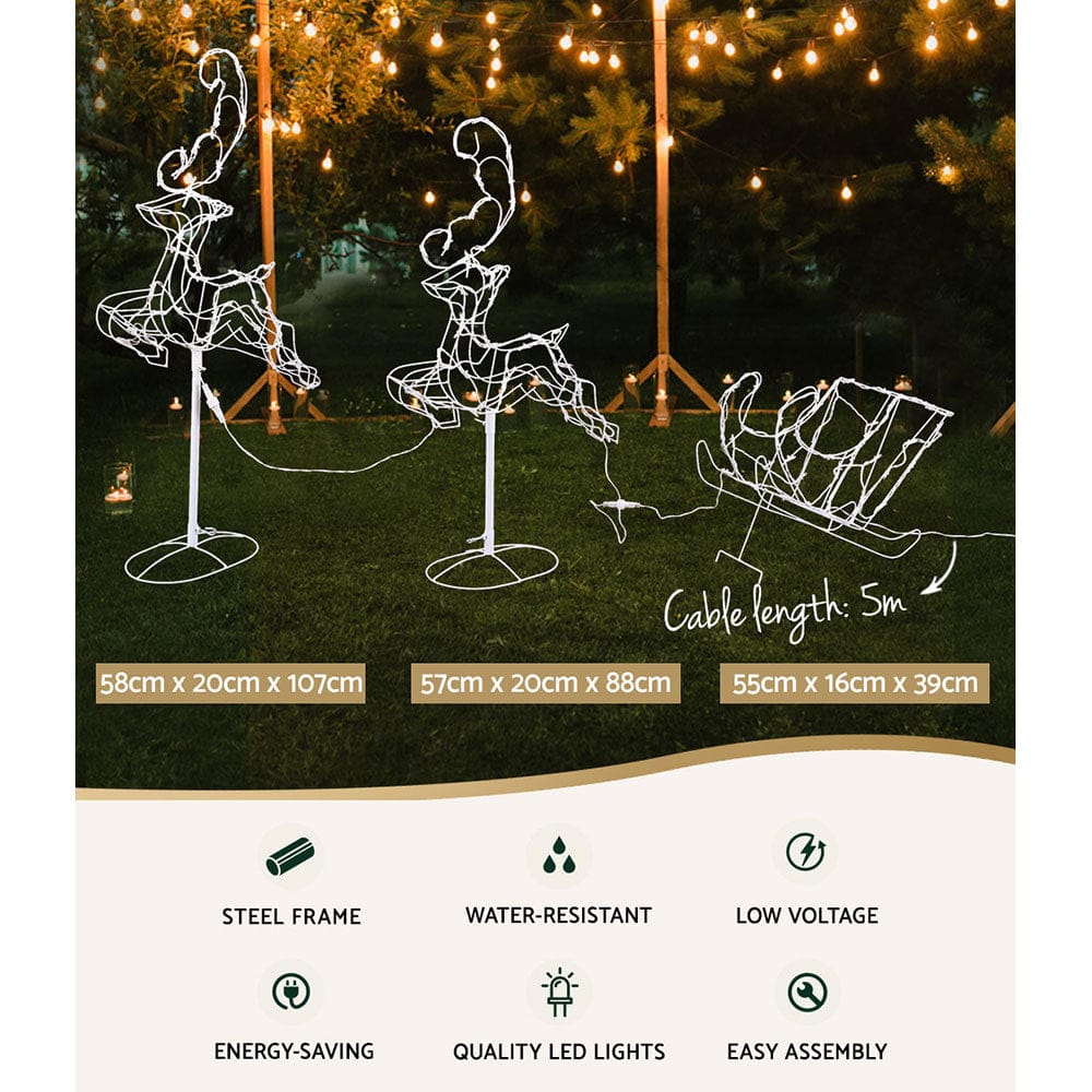 Jingle Jollys Occasions > Christmas > Outdoor Decorations & Lights 1X Christmas Lights Reindeer Sleigh 120 LED Decorations Jingle Jollys