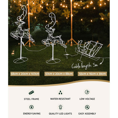 Jingle Jollys Occasions > Christmas > Outdoor Decorations & Lights 1X Christmas Lights Reindeer Sleigh 120 LED Decorations Jingle Jollys