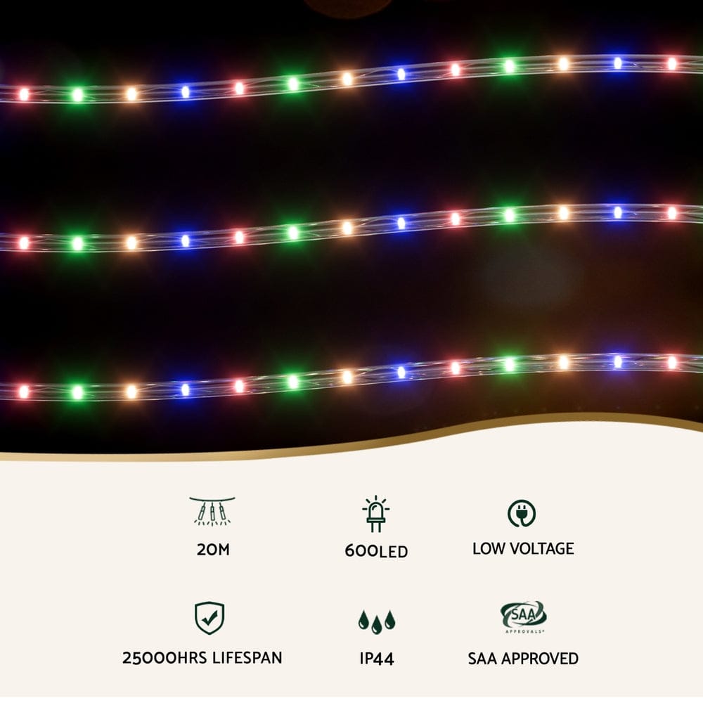 Jingle Jollys Occasions > Christmas > Outdoor Decorations & Lights 20M Christmas Lights String Rope Light Decorations 600 LED Colorful Jingle Jollys