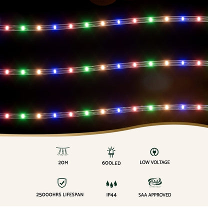 Jingle Jollys Occasions > Christmas > Outdoor Decorations & Lights 20M Christmas Lights String Rope Light Decorations 600 LED Colorful Jingle Jollys