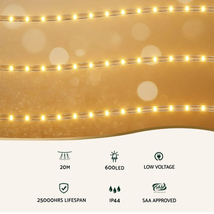 Jingle Jollys Occasions > Christmas > Outdoor Decorations & Lights 20M Christmas Lights String Rope Light Decorations 600 LED Warm Jingle Jollys
