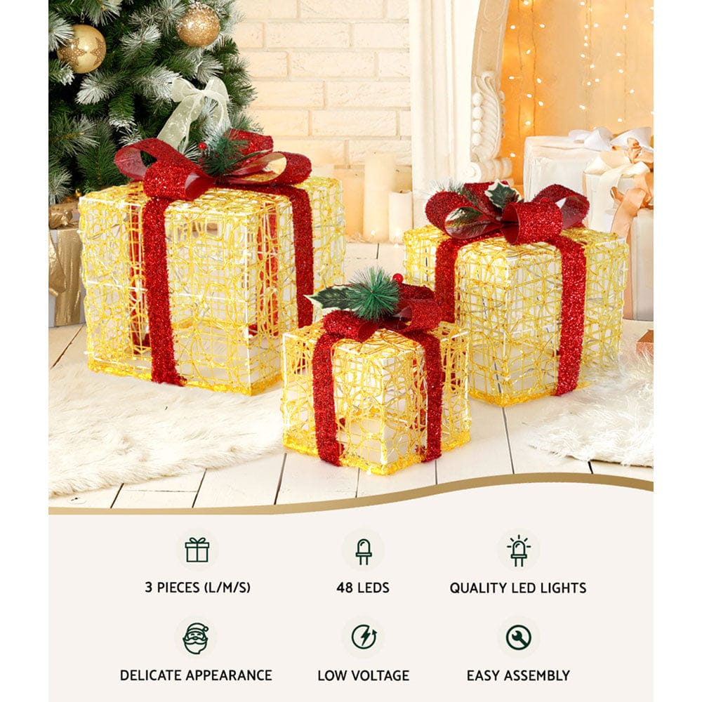 Jingle Jollys Occasions > Christmas > Outdoor Decorations & Lights 3 PCS Christmas Lights Gift Box Set Set 48 LED Decorations Jingle Jollys