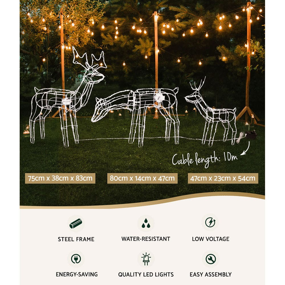 Jingle Jollys Occasions > Christmas > Outdoor Decorations & Lights 3 PCS Christmas Lights Reindeers 250 LED Decorations Jingle Jollys